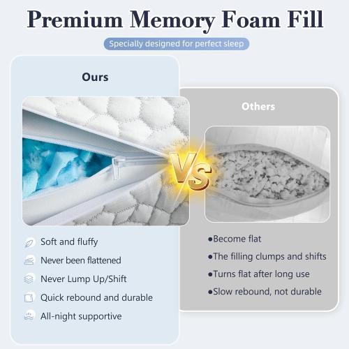 Yettbea Adjustable Shredded Memory Foam Pillows Queen Size Set of 2, Luxury Bamboo Cooling Pillow w/Washable Zippered Cover, Soft or Firm Support Bed Pillow for Side, Back, Stomach Sleeper
