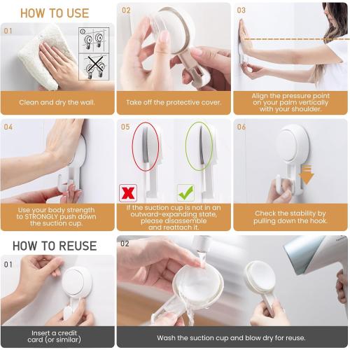 White 4 Pack LEVERLOC Heavy Duty Suction Cup Shower Hooks 4 Pack, Damage-Free Shower Hangers for Inside Bathroom Wall, Powerful Vacuum Suction Towel Hooks, Loofah Holders, Easy to Install and Remove, White