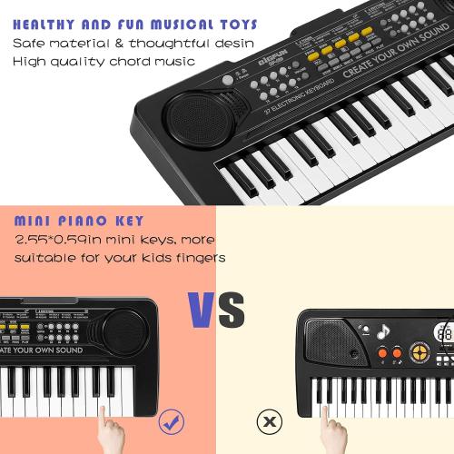 Raimy 37 Keys Keyboard Piano for Kids, Early Learning Educational Portable Electronic Musical Instrument Toys Gifts for 3 4 5 6 7 8 9 Year Old Boys and Girls (Black)