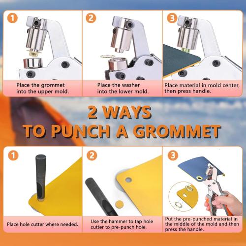 Grommet Tool Kit with 200 pcs 3/8 Inch 10mm Grommets, Heavy Duty Grommet Kit, Grommets Pucher with Hole Punch and Eyelets, Eyelet Pliers Kit for Tarp, Fabric, Banner, Canvas