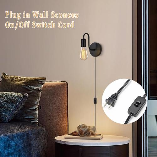 DTIEDY Plug in Wall Sconce with On Off Switch Industrial Wall Mount Light Fixture E26 Vintage Wall Sconces with Plug in Cord Black Metal Farmhouse 1-Light Wall Lamp for Bedroom Living Room
