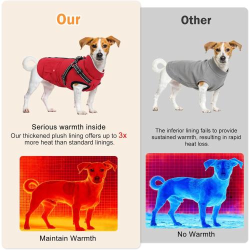 Size Small Medium Large Dog Winter Coat with Harness Built-in | Waterproof Dog Jacket with Zipper & Fleece Lining | Reflective Cold Weather Coat for Small Medium Large Dogs