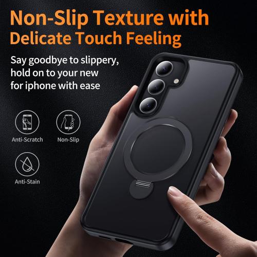 for Samsung Galaxy S24  Plus Case,Compatible with Magsafe,with 360°Rotatable Magnetic Ring Stand [Wireless Charging],Matte Translucent Slim Soft Edge Phone Kickstand,Black