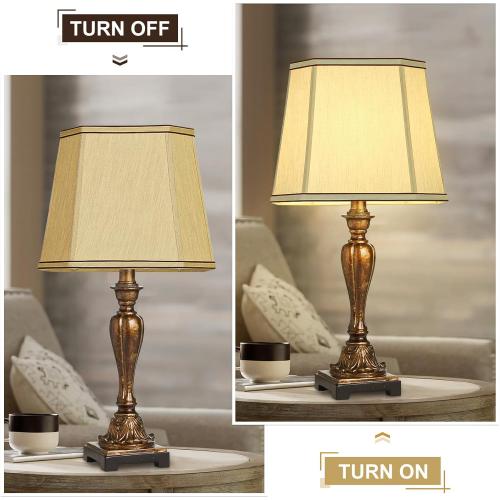 Rectangle Cut Corner Lamp Shades Set of 2, 10.5 x 10x 13 Modern Medium Gold Lampshades with Brown Rim, Included 2 Pack Lamp Harps, Suitable for E26 Base and Saddle Base, Easy Assembly Required