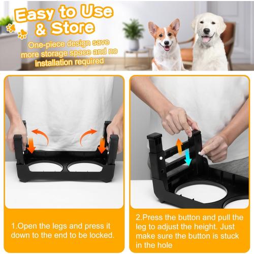 COMESOON Elevated Dog Bowls for Small Medium Dogs, 3 Height Adjustable Raised Stand with 2 Thick 6 Stainless Steel Food Bowls, Non-Slip Feeder Adjusts to 2.75, 6, 7.5, Black