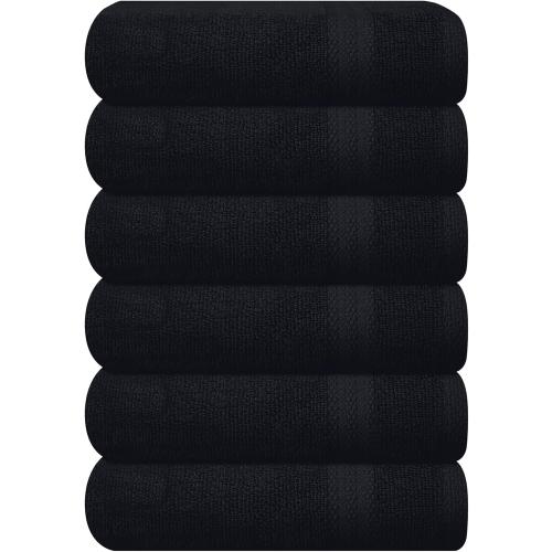GLAMBURG Ultra Soft 6-Piece Hand Towel Set 16x28-100% Ringspun Cotton - Durable & Highly Absorbent Hand Towels - Ideal for use in Bathroom, Kitchen, Gym, Spa & General Cleaning - Black