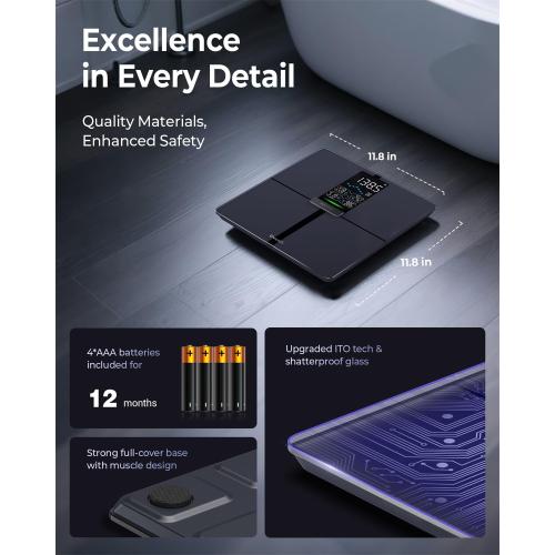 Professional Smart Scale for Body Weight, BMI, Body Fat, Muscle Mass, Highly Accurate Body Composition Weighing Machine, Bathroom Digital Scale Large Display Sync with Fitness App, 450lb
