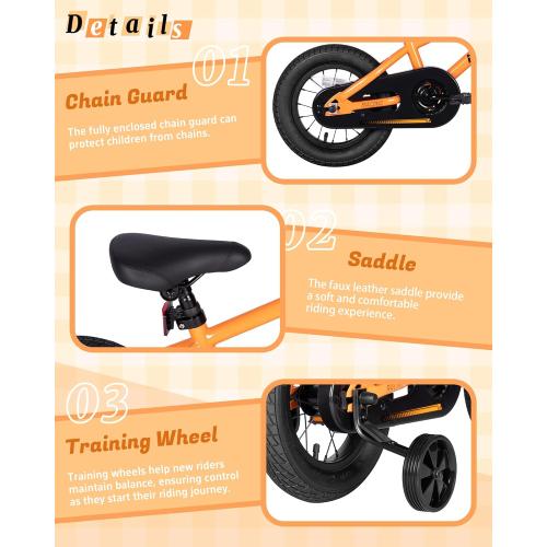 Size 12 14 16 20 Inch Color orange Kids Bike BMX Style Bicycle with Training Wheels for 2-14 Years Old Toddlers Boys Girls Coaster Brake Multiple Colors