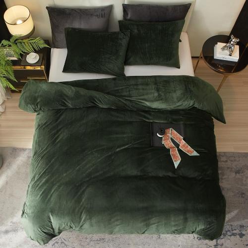 Size Queen Color Green Ivellow Velvet Duvet Cover Queen Set Dark Green Comforter Cover 3Pcs Ultra Soft Cover Breathable Solid Luxury Flannel Velour Duvet Cover Zipper Closure Corner Tie