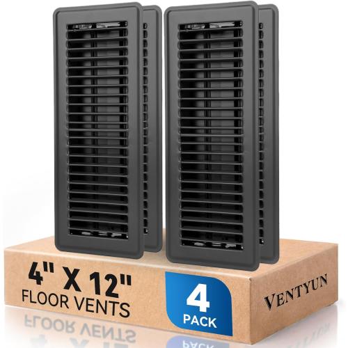 4 x 12 Floor Register Vent Covers 4-Pack, Black