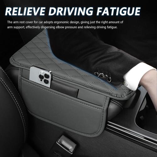 Stacool Upgraded Car Center Console Cover,Microfiber Leather Car Armrest Cover Cushion with 2 Storage Bags,Universal Car Armrest Storage Box (Gray)