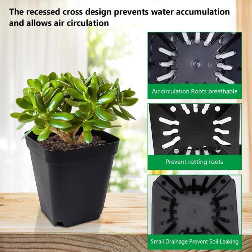Square Nursery Pots (2.7, 3, 3.5, 4) with Drainage Holes 20 Pcs, Plastic Seed Starting Pots, Sturdy and Durable Seedling Pots for Planting, Cuttings and Transplanting, Black