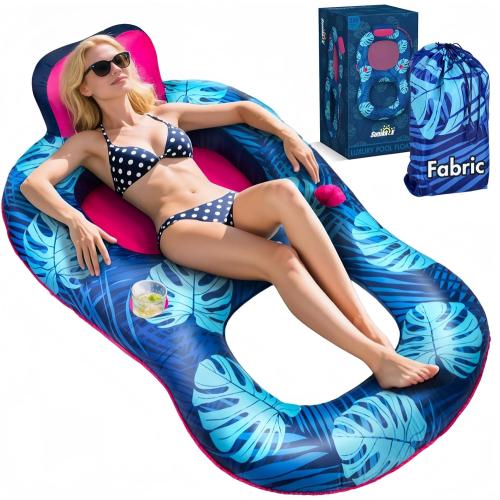 Upgrade Travel Pool Floats Adult with Carry Bag, Fabric Portable Packing Inflatable Pool Floats for Pool Floating, Luxury Floats with Backrest and Cup Holder, Fast Inflation, Floral Design