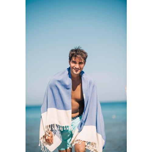Bazaar Anatolia Beach Towel, 100% Cotton, 71x39 in, Herringbone Dark Blue