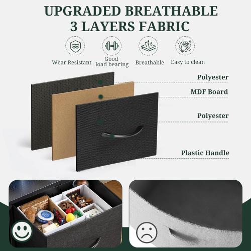 9-Drawer Dresser for Bedroom, Anti-Tip Tall Storage Organizer Chest of Drawers with Wooden Top and Metal Frame Fabric Bins for Closet, Living Room, Hallway, Entryway, Black