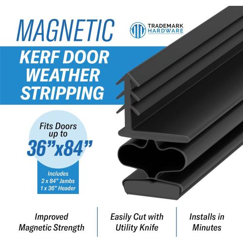 TMH Magnetic Weather Stripping Door Seal for Metal Doors - Kerf Door Seal Kit, 36 x 84 - Black Weather Stripping for Doors.