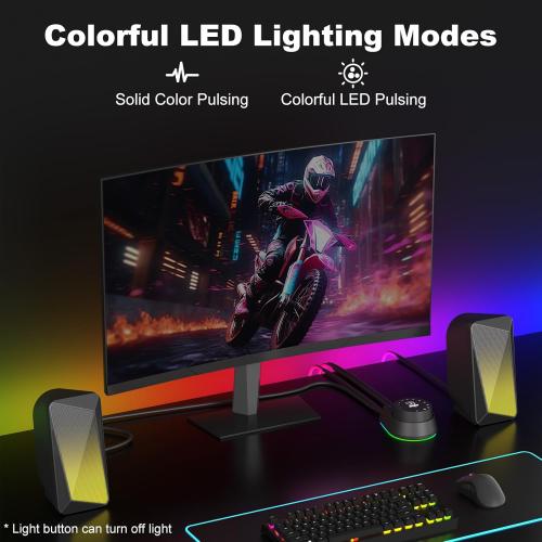 SOULION C30 Computer Speakers, USB Powered & 3.5 mm AUX Bluetooth Speakers for Desktop Monitor, LED Flame Lights & Easy-Control Pod, Gaming Speakers for Laptop Tablet Phone - Black