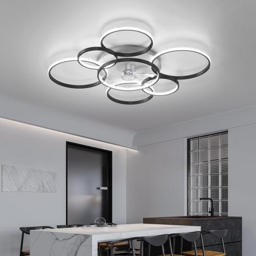 41 Modern Ceiling Fan with Lights, Flush Mount Ceiling Fan with Tri-Color Light 6-Speed Wind, Low Profile Ceiling Fans with Led Light and Remote Control for Living Room Bedroom Dining Room