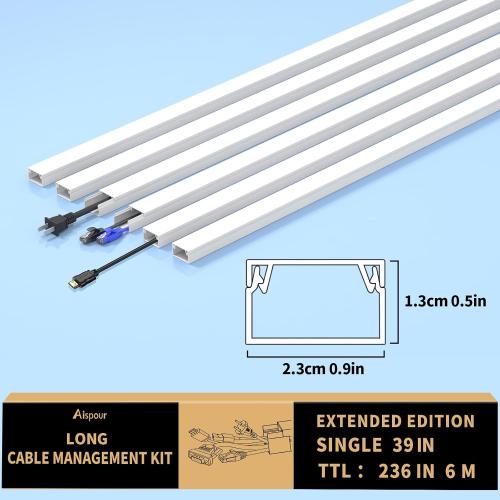 Extra-Long Paintable Cord Cover Hider for Wall Mounted TV - 6x 39.4in TTL 236in