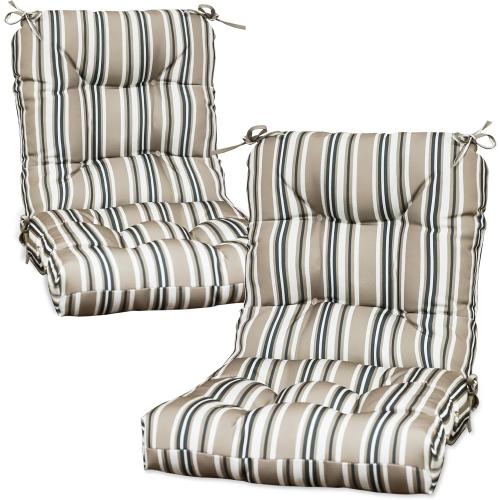 COOS BAY Tufted High Back Chair Cushions, 42x21 Inch Outdoor Patio Furniture Cushions, Water Resistant Rocker Seat Pads, 2 Pack, Beige Stripes