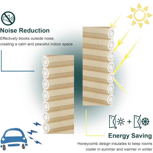 SBARTAR Cellular Shades , Window Blinds Cordless , Blinds for Windows , Window Shades for Home , Window Coverings , Cellular Blinds , Door Blinds , Morning Croissant, 46W X 48H