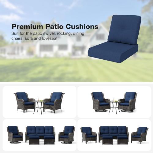 Joyside Outdoor Chair Cushions Set, 22x25/22x24 Inch Patio Furniture Deep Seat Cushions, Water Resistant & Thick Cushion, Outdoor Replacement Cushions for Seat and Sofa (Blue, 2 Set)