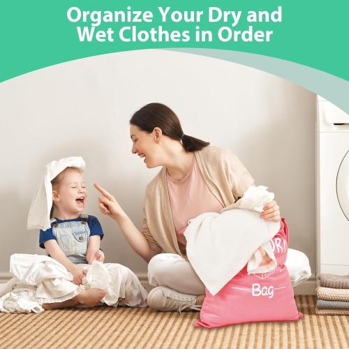 PASHOP Travel Laundry Bags, 2 Pack Waterproof Wet Dry Bags for Dirty Clothes Bags, Washable Camp Laundry Bag Sleepaway Suitable for Traveling