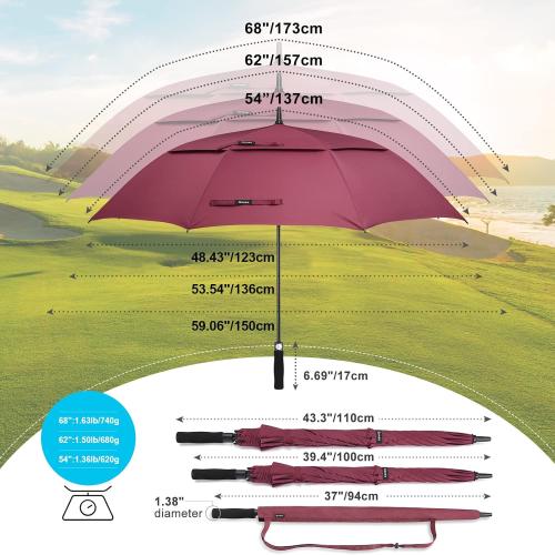 Gonex 54/62/68/72/80 Inch Extra Large Golf Umbrella, Automatic Open Travel Rain Umbrella with Windproof Water Resistant Double Canopy, Oversize Vented Umbrellas for 2-3 Men and UV Protection, Multiple Colors