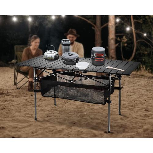 Size 47” x 21.65” x 26.7 Lightweight Aluminum Folding Camping Table (47” x 21.65” x 26.7”), Portable Roll-Up Design for Outdoor, Camping, Beach, BBQ, Patio, and Picnic, Durable & Waterproof with Carrying Bag