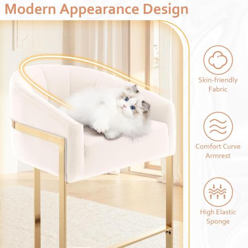 Set of 2 Size 27 Color beige and gold Counter Height Bar Stools Set of 2, Modern 27 H Barrel Counter Stools with Shell Back, Gold Velvet Bar Stools for Kitchen Island, Comfortable Velvet Upholstered Bar Stools with Backrest, Beige