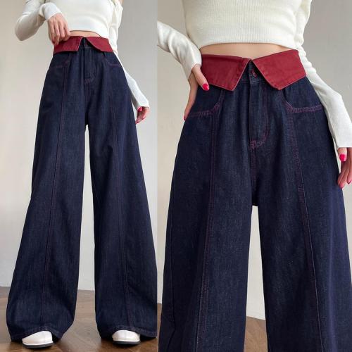 Fashion High Waist Women's Jeans Y2K Casual Baggy Wide Leg Neckline Style Waist Design Straight Jeans XL