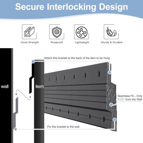 Black French Cleat Hanger 41 inch - 2 Pairs Heavy Duty Aluminum Alloy Z Bar Clips Picture Hanging Kit Wall Mounting 500 lbs Load Interlocking Brackets Mirror Hanging Hardware Frame Hanger