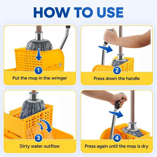 Mop Bucket with Wringer on Wheels Small 5 Gallon, Heavy Duty Dual Chamber Industrial Mop Bucket Separate Dirty Water, Perfect for Business Household, 20 Quart Yellow