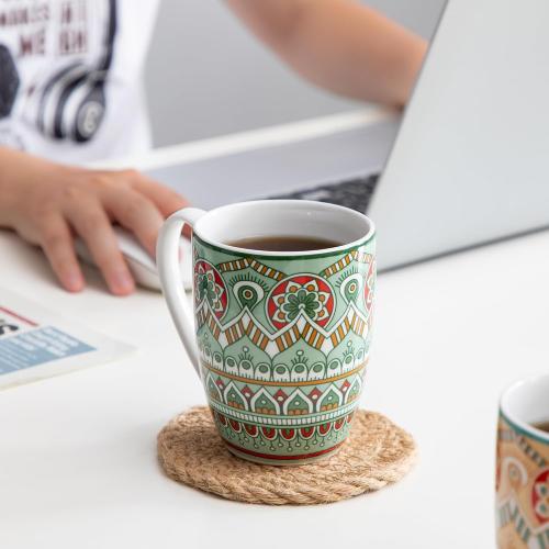 12 OZ Ceramic Coffee Mug,Modern Large Design with Handle,Perfect for Coffee, Tea, Latte, Cocoa, Microwave Dishwasher Safe - Ideal for Home, Office, and Gifting Green