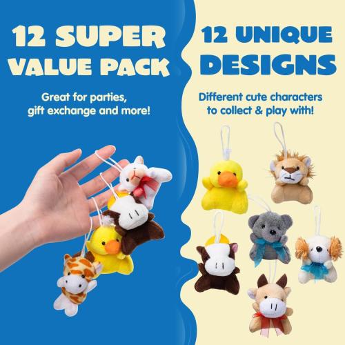 JOYIN 36 Pack Mini Animal Plush Toy Assortment (36 Units 3 Each),Bulk Stuffed Animals Party Favors for Kids, Small Animals Plush Keychain Decoration, Carnival Prizes, Easter Treasure Box Toys