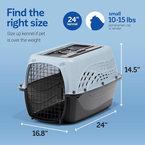 Petmate Dog Crates for Small Dogs & Cat Carriers, Two-Door Plastic Pet Kennel, Top & Front Loading, Made in USA, 24, Blue