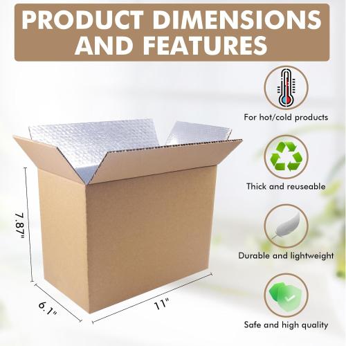 6 Pack Insulated Shipping Box Honeycomb Paper, Insulated Carton with Aluminum Foil Liner, Reusable Large Foil Cooler Carton Moving Kits for Mailing Packing 11 x 6.1 x 7.87