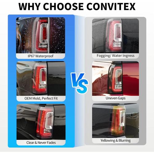 Pair LED Taillight Replacement for 2015-2020 GMC Yukon/Yukon XL Denali SLE SLT, Automotive Rear Light Assembly with Bulbs and Harness - OE Style Tail Lights Kit