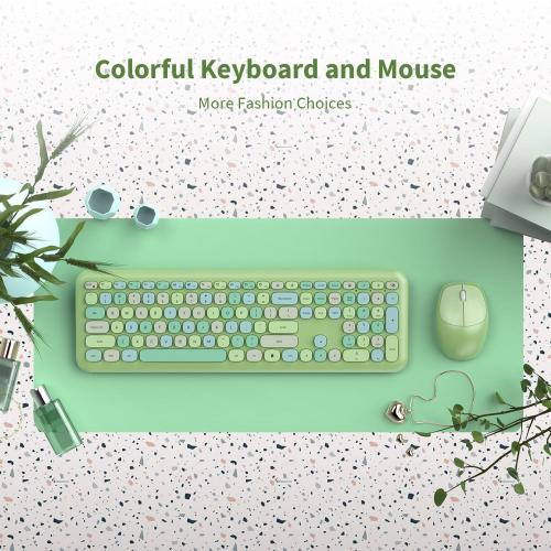 Keyboard ONLY Full-Sized Colorful with Retro Typewriter Flexible Round Keys for Windows, Computer, Laptops, PC Green Colorful