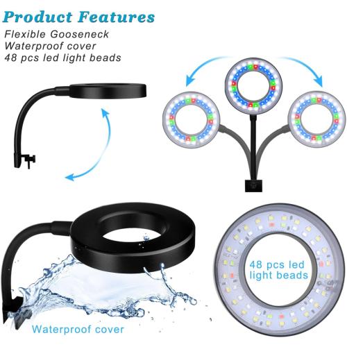 DOMICA Clip On Aquarium Light for 1 to 3 Gal Fish Tank (Dimmable White Blue Red LED) USB Moving Lamp for Open Terrarium (Adapter NOT Included)