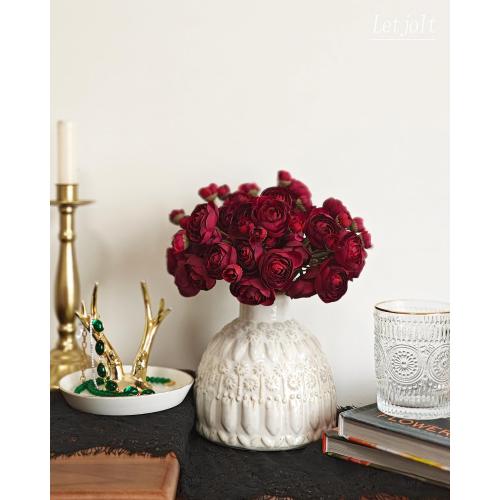 Letjolt Ranunculus Artificial Flower 18 Pcs Red Silk Ranunculus Wedding Bouquet Engagement Centerpieces Arrangements Bridal Shower Decorations Home Decor, Dark Red