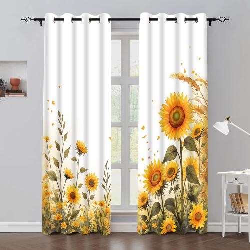 Sunflower Curtains Floral Autumn Fall Yellow Sunflower Kitchen Curtain Summer Rustic Farmhouse Country Botanic Thanksgiving Boho Retro Blackout Drapes for Bedroom Living Room Cafe 2 Panels, 42x84in