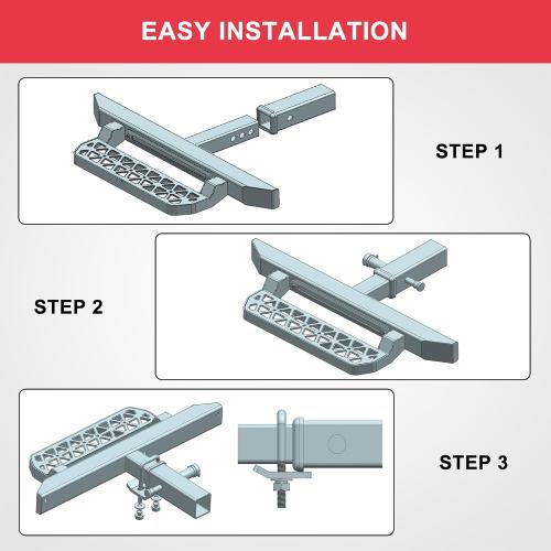 Universal Trailer Hitch Step for 2 Inch Receiver w/LED Brake Light, Tow Drop Hitch Step Bar Rear Bumper Guard Protector with Pin Lock & U-Bolts Stabilizer for Pickup Truck Van RV SUV ATV Car