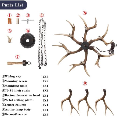 Antlers Chandelier 6 Light, Deer Chandelier Fixtures, Rustic Farmhouse Horn Antler Lighting for Living Room Bedroom Dining Room Kitchen