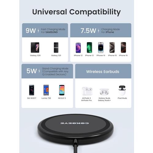 Wireless Charger, 15W Max Fast Wireless Charging Pad 2-Pack Compatible with iPhone 17/17 Air/17 Pro/17 Pro Max/16/15/14/13/12/Samsung S24/S24Ultra/S23Ultra/S22/S21,AirPods Pro2