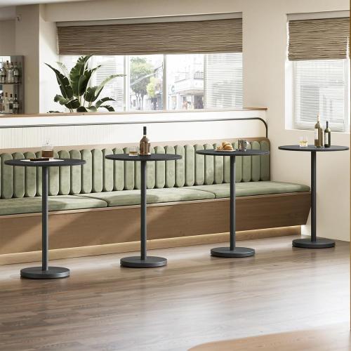 YATINEY Bar Table, Round Bar Table Set of 2, Counter Height Table, Pub Cocktail Table, Metal Frame, for Bistro, Dining Room, Living Room, Terrace, Black BT05L2BB