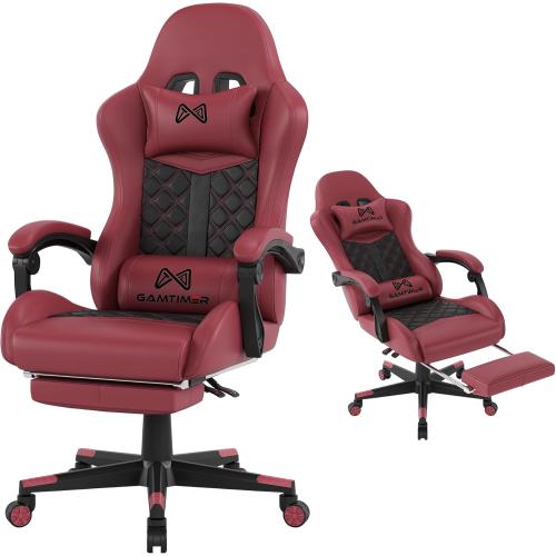 Gamtimer Gaming Chair,Computer Chair with Footrest and Lumbar Support,Breathable PU Leather,4D Lumbar Support and Headrest,360 Degree Swivel Chair with Adjustable Ergonomic Backrest for Adults