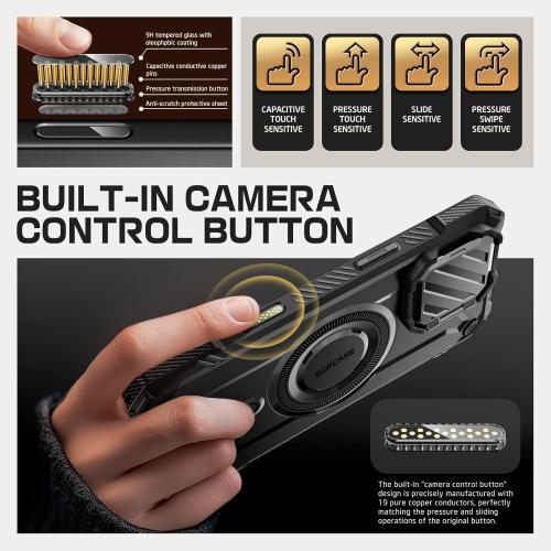 SUPCASE for iPhone 16 Pro Max Case with Camera Control Capture Button (UBMag XT), [Compatible with MagSafe] [Built-in Camera Cover Stand] [Military-Grade Protection] Rugged Magnetic Phone Case, Dark