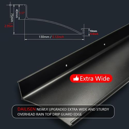 Extra Wide 5.12 W Door rain drip Guard Overhead,55.1 L Aluminum drip Cap for Exterior Doors Window Top,rain drip Edge Flashing,Water Deflector,rain Diverter,Anodized Black 1PCS