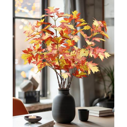DuHouse 6 pcs  Artificial Maple Leaves Branches, Fall Faux Maple Leaf Stems for Vase, Autumn Decorations for Home, Thanksgiving, Halloween, Wedding Centerpiece Decor